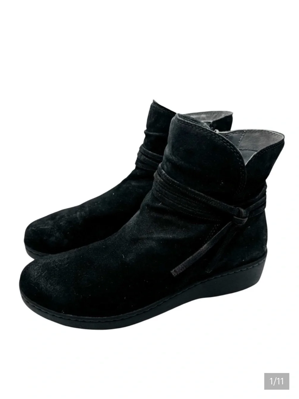 Dansko Black Suede Ankle Boots Evelyn Wedge Heel Side Zip Women's 38 Classic